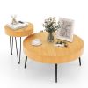 2 Set of Wooden Coffee Table with Metal Legs and Adjustable Foot Pads