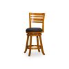 24" Counter Height Slat Back Swivel Stool, Natural Finish, Charcoal Fabric Seat