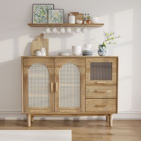 1pc Coffee Bar Cabinet,Buffet Sideboard Cabinet With 2 Drawers And Fluted Glass Door, Wine Bar Cabinet For Kitchen, Dressers for Bed Room