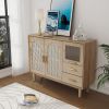 1pc Coffee Bar Cabinet,Buffet Sideboard Cabinet With 2 Drawers And Fluted Glass Door, Wine Bar Cabinet For Kitchen, Dressers for Bed Room