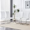 Luxury Simple Arch Chair - Set of 4 White PU Material High Resilience Dining Chair with Arched Metal Silver Leg.