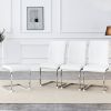 Luxury Simple Arch Chair - Set of 4 White PU Material High Resilience Dining Chair with Arched Metal Silver Leg.