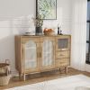 1pc Coffee Bar Cabinet,Buffet Sideboard Cabinet With 2 Drawers And Fluted Glass Door, Wine Bar Cabinet For Kitchen, Dressers for Bed Room
