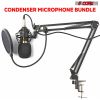 5 Core Studio Condenser Microphone Bundle Professional Adjustable Boom Arm Stand Shock Mount Pop Filter External USB Sound Card Foam Cover for Recordi