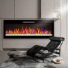50 inch recessed ultra thin tempered glass front wall mounted electric fireplace with remote and multi color flame & emberbed, LED light heater