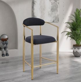 Modern Boucle Bar Stools Set Of 2 Modern Upholstered Bar Height Barstools Vintage High Island Chairs With Metal Frame Back Arms For Kitchen Home (Option: BlackGold)