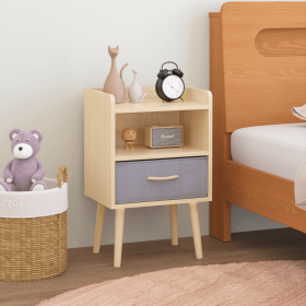 Nightstand With Collapsible Fabric Drawer, 2-Tier Storage End Table, Wood Side Table with Storage Cabinet for Bedroom, Living Room (Material: Engineered Wood, Color: Oak-1P)