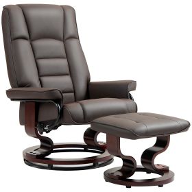 HOMCOM Recliner with Ottoman, Swivel Recliner Chair and Ottoman, Faux Leather Reclining Chair with High Back and Wood Frame for Living Room, Bedroom (Color: as Pic)
