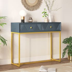 Modern Sleek Console Table Two Drawers with Stripe Design for Living Room and Entryway (Material: MDF, Color: Grey)