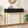 Modern Sleek Console Table Two Drawers with Stripe Design for Living Room and Entryway