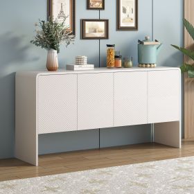 Minimalist Style 60"L Large Storage Space Sideboard with 4 Doors and Rebound Device for Living Room and Entryway (Material: MDF, Color: White)