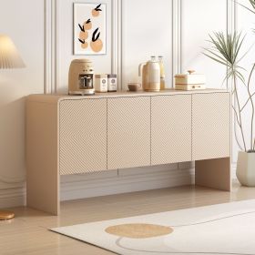 Minimalist Style 60"L Large Storage Space Sideboard with 4 Doors and Rebound Device for Living Room and Entryway (Material: MDF, Color: Apricot Cream)