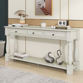 Console Table 63" Long Console Table with Drawers and Shelf for Entryway,Hallway,Living Room (Material: Solid Wood, Color: Antique White)