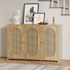 Retro 3-Door Sideboard with Large Storage Space Artificial Rattan Doors and Metal Handles,Accent Cabinet for Living Room and Hallway