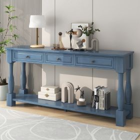 Console Table 63" Long Console Table with Drawers and Shelf for Entryway,Hallway,Living Room (Material: Solid Wood, Color: Navy)