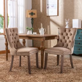 Modern High-end Tufted Solid Wood Contemporary Velvet Upholstered Dining Chair with Wood Legs Nailhead Trim 2-Pcs Set (Material: Velvet, Color: khaki)