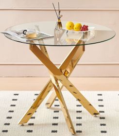 42.1" Table Mid-century Dining Table for 4-6 people With Round Mdf Table Top, Pedestal Dining Table, End Table Leisure Coffee Table,cross leg (Legs: 4, Color: Golden)