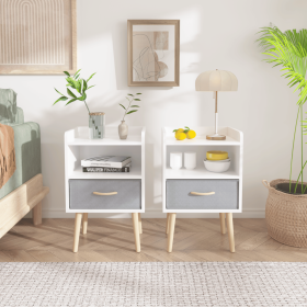 Nightstand With Collapsible Fabric Drawer, 2-Tier Storage End Table, Wood Side Table with Storage Cabinet for Bedroom, Living Room (Material: Engineered Wood, Color: White)