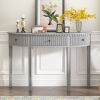 Distinctive Features of Pine Veneer Console Table with Vertical Stripe Drawer Fronts and Four Legs