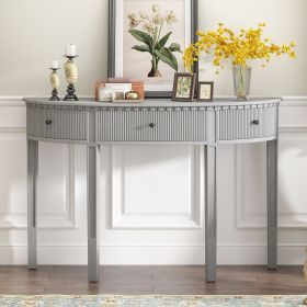 Distinctive Features of Pine Veneer Console Table with Vertical Stripe Drawer Fronts and Four Legs (Material: MDF, Color: Antique White)