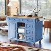 Kitchen cart with Rubber wood desktop rolling mobile kitchen island with storage and 5 draws 53 Inch length