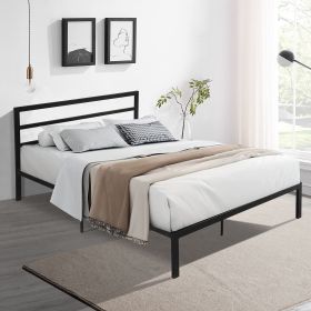 Queen Size Metal Bed Frame with Headboard (Color: Black)