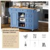 Kitchen cart with Rubber wood desktop rolling mobile kitchen island with storage and 5 draws 53 Inch length