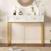 Modern Sleek Console Table Two Drawers with Stripe Design for Living Room and Entryway