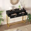 Modern Sleek Console Table Two Drawers with Stripe Design for Living Room and Entryway