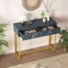 Modern Sleek Console Table Two Drawers with Stripe Design for Living Room and Entryway