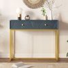 Modern Sleek Console Table Two Drawers with Stripe Design for Living Room and Entryway