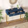 Modern Sleek Console Table Two Drawers with Stripe Design for Living Room and Entryway