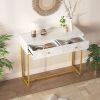 Modern Sleek Console Table Two Drawers with Stripe Design for Living Room and Entryway