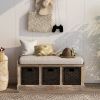 Rustic Storage Bench with 3 Removable Classic Rattan Basket ,Entryway Bench with Removable Cushion