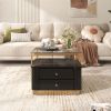 Modern 2 Pieces Square Nesting Coffee Table with Drawers & Electroplated gold legs in 27.6''