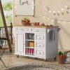 Kitchen cart with Rubber wood desktop rolling mobile kitchen island with storage and 5 draws 53 Inch length