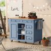 Kitchen cart with Rubber wood desktop rolling mobile kitchen island with storage and 5 draws 53 Inch length