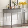 Distinctive Features of Pine Veneer Console Table with Vertical Stripe Drawer Fronts and Four Legs