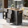 Rolling Kitchen Island with Storage, Kitchen Cart with Rubber Wood Top, 3 Drawer, 2 Slide-Out Shelf and Internal Storage Rack