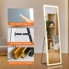 3 Color Lighting Mirror with LED Lights, 60"x16" Lighted Floor Standing Mirror with Stand